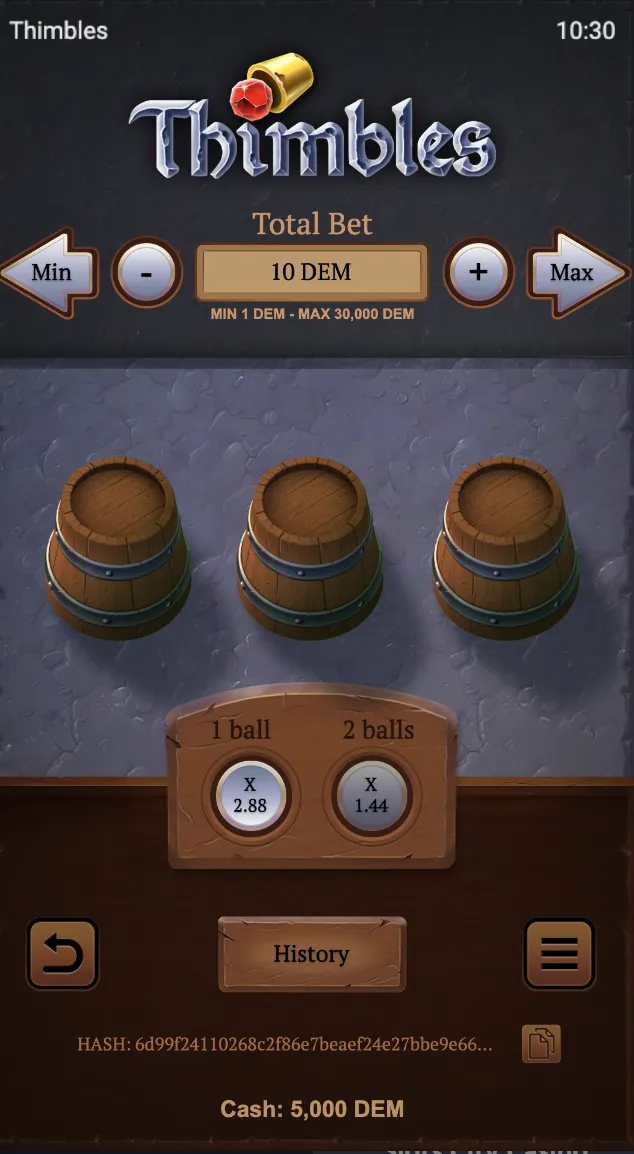 Thimbles Game Real-Time Betting